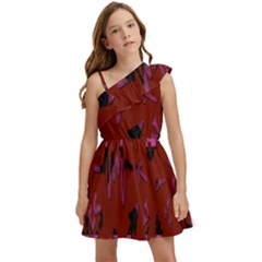 Doodles Maroon Kids  One Shoulder Party Dress by nateshop