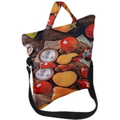 Tomatoes And Bell Pepper - Italian Food Fold Over Handle Tote Bag by ConteMonfrey