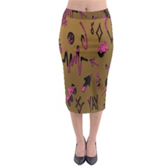 Doodles,gold Midi Pencil Skirt