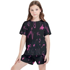 Doodles-black Kids  Tee And Sports Shorts Set by nateshop