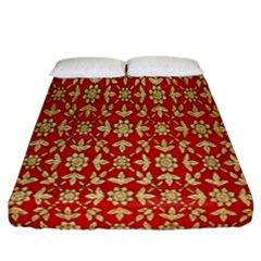 Gold-red Flower Fitted Sheet (california King Size)