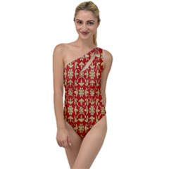 Gold-red Flower To One Side Swimsuit by nateshop