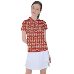 Gold-red Flower Women s Polo Tee