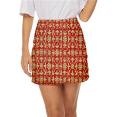 Gold-red Flower Mini Front Wrap Skirt by nateshop