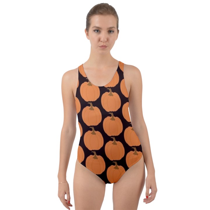 Black And Orange Pumpkin Cut-Out Back One Piece Swimsuit