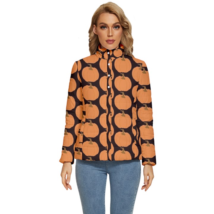 Black And Orange Pumpkin Women s Puffer Bubble Jacket Coat