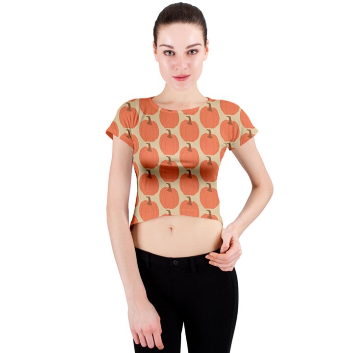 Cute Pumpkin Crew Neck Crop Top