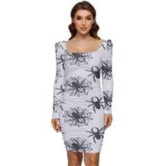 Spider Web - Halloween Decor Women Long Sleeve Ruched Stretch Jersey Dress by ConteMonfrey