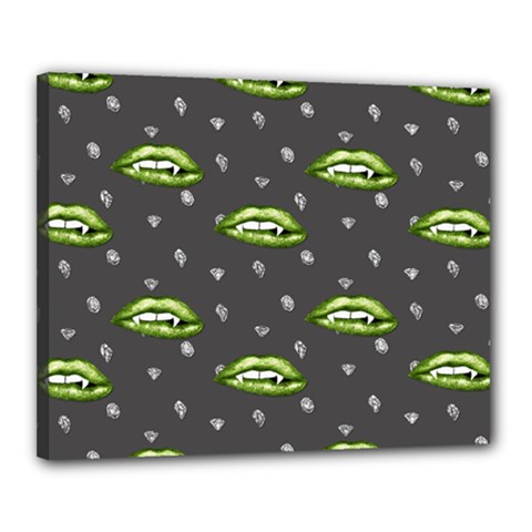 Green Vampire Mouth - Halloween Modern Decor Canvas 20  X 16  (stretched) by ConteMonfrey