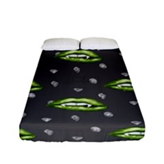 Green Vampire Mouth - Halloween Modern Decor Fitted Sheet (full/ Double Size) by ConteMonfrey