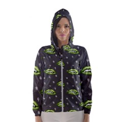 Green Vampire Mouth - Halloween Modern Decor Women s Hooded Windbreaker by ConteMonfrey