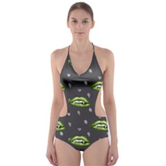 Green Vampire Mouth - Halloween Modern Decor Cut-out One Piece Swimsuit by ConteMonfrey