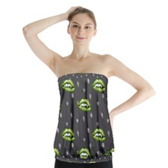 Green Vampire Mouth - Halloween Modern Decor Strapless Top by ConteMonfrey