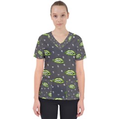 Green Vampire Mouth - Halloween Modern Decor Women s V-neck Scrub Top by ConteMonfrey