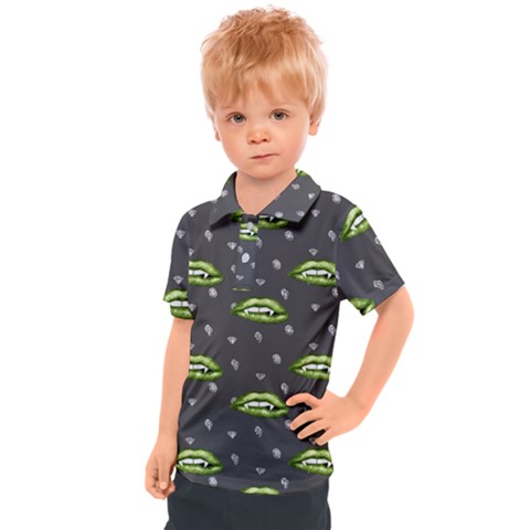 Green Vampire Mouth - Halloween Modern Decor Kids  Polo Tee by ConteMonfrey