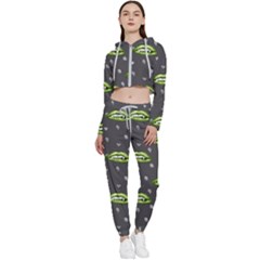 Green Vampire Mouth - Halloween Modern Decor Cropped Zip Up Lounge Set by ConteMonfrey