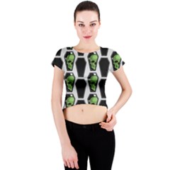 Coffins And Skulls - Modern Halloween Decor  Crew Neck Crop Top by ConteMonfrey