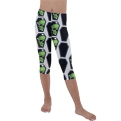 Coffins And Skulls - Modern Halloween Decor  Kids  Lightweight Velour Capri Leggings  by ConteMonfrey