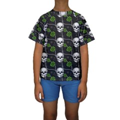 Green Roses And Skull - Romantic Halloween   Kids  Short Sleeve Swimwear