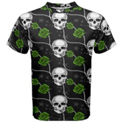 Green Roses And Skull - Romantic Halloween   Men s Cotton Tee by ConteMonfrey