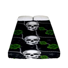 Green Roses And Skull - Romantic Halloween   Fitted Sheet (full/ Double Size) by ConteMonfrey