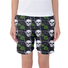 Green Roses And Skull - Romantic Halloween   Women s Basketball Shorts by ConteMonfrey