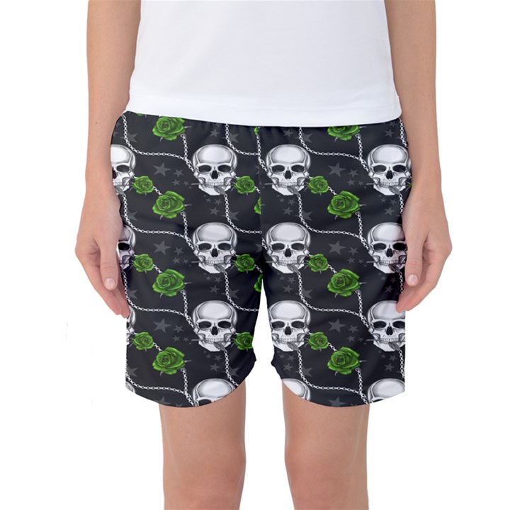 Green Roses And Skull - Romantic Halloween   Women s Basketball Shorts