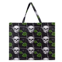 Green Roses And Skull - Romantic Halloween   Zipper Large Tote Bag by ConteMonfrey