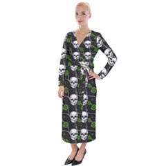 Green Roses And Skull - Romantic Halloween   Velvet Maxi Wrap Dress by ConteMonfrey