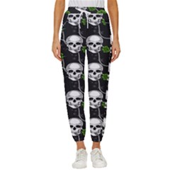 Green Roses And Skull - Romantic Halloween   Cropped Drawstring Pants by ConteMonfrey