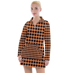 Halloween Black Orange Plaids Women s Long Sleeve Casual Dress by ConteMonfrey