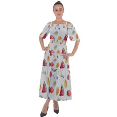 Fruit Summer Vitamin Watercolor Shoulder Straps Boho Maxi Dress  by Wegoenart