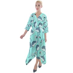Flemish Picture Drawing Summer Quarter Sleeve Wrap Front Maxi Dress