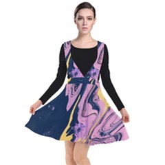 Pink Black And Yellow Abstract Painting Plunge Pinafore Dress by Wegoenart