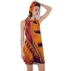 Orange Leaves Nature Pattern Racer Back Hoodie Dress