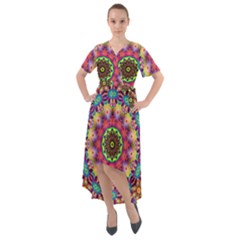 Rosette Mandala Ornament Wallpaper Front Wrap High Low Dress