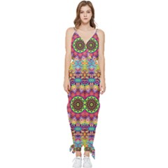 Rosette Mandala Ornament Wallpaper Sleeveless Tie Ankle Chiffon Jumpsuit