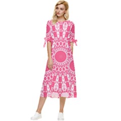 Mandala Pink Abstract Bow Sleeve Chiffon Midi Dress