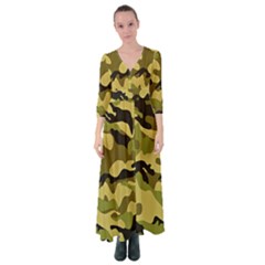 Army Camouflage Texture Button Up Maxi Dress