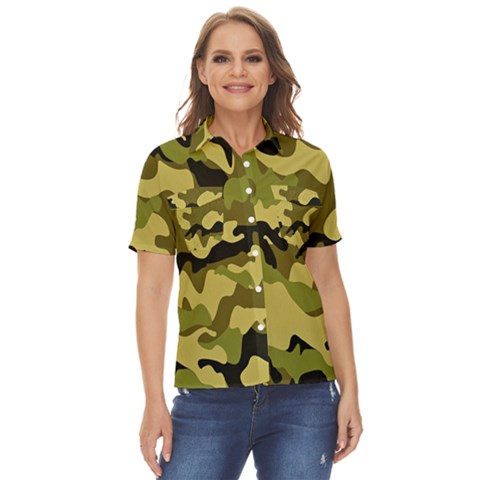 Army Camouflage Texture Women s Short Sleeve Double Pocket Shirt by nateshop