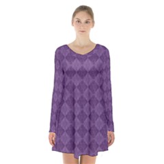 Purple Long Sleeve Velvet V-neck Dress by nateshop