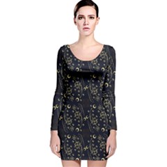 Seamless-pattern Long Sleeve Velvet Bodycon Dress by nateshop