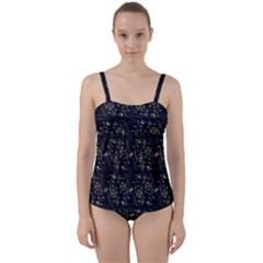 Seamless-pattern Twist Front Tankini Set