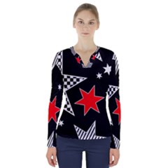 Stars V-neck Long Sleeve Top by nateshop