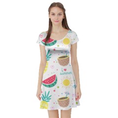 Pineapple And Watermelon Summer Fruit Short Sleeve Skater Dress by Jancukart