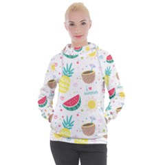 Pineapple And Watermelon Summer Fruit Women s Hooded Pullover