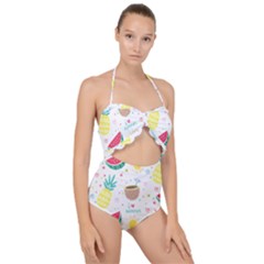 Pineapple And Watermelon Summer Fruit Scallop Top Cut Out Swimsuit