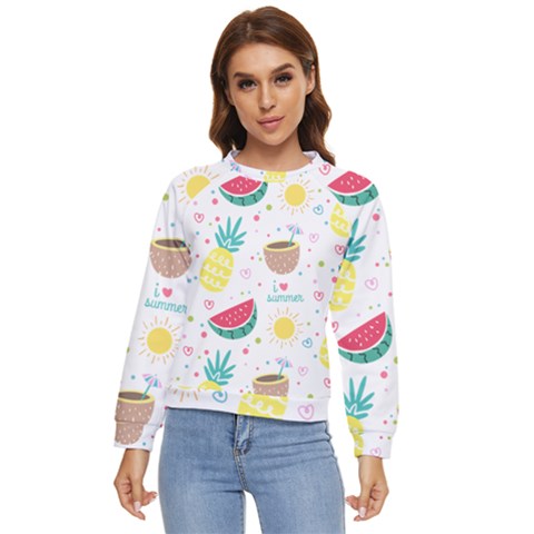 Pineapple And Watermelon Summer Fruit Women s Long Sleeve Raglan Tee by Jancukart