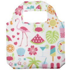 Flamingo Bird Nature Illustration Summer Beach Foldable Grocery Recycle Bag