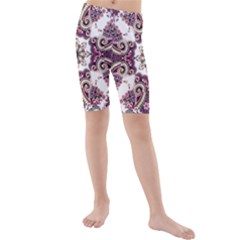 Multicolored Pattern Illustration Purple Peacock Kids  Mid Length Swim Shorts by Jancukart